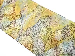 熊本織物製　荒波に片輪車・蛇籠模様織り出し　袋帯